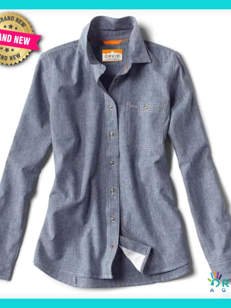 Long Sleeve Tech Chambray Button Down Shirt Active Fit Preppy Classic Workwear